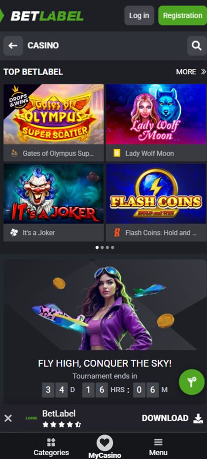 Betlabel mobile casino lobby as shown to players in Ireland, with the &ldquo;Top Betlabel&rdquo; row of slots